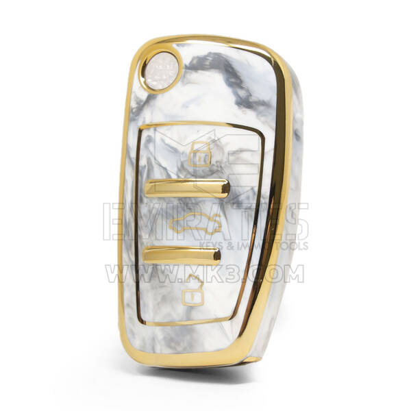 Capa de mármore nano de alta qualidade para Audi Flip Remote Key 3 botões cor branca Audi-C12J