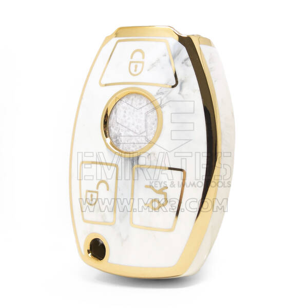 Нано-высококачественная мраморная крышка для дистанционного ключа Mercedes Benz 4 кнопки белого цвета Benz-A12J