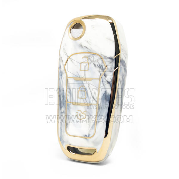Capa de mármore nano de alta qualidade para Ford Flip Remote Key 3 botões cor branca Ford-F12J
