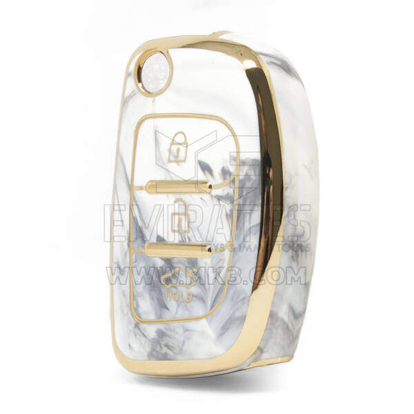 Nano cubierta de mármol de alta calidad para llave remota Hyundai Flip, 3 botones, Color blanco, HY-B12J3A