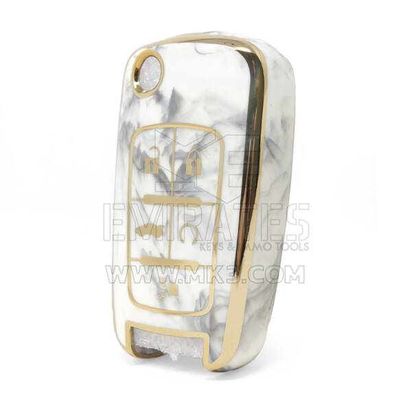 Capa de mármore nano de alta qualidade para chave remota Chevrolet Flip 5 botões cor branca CRL-A12J5
