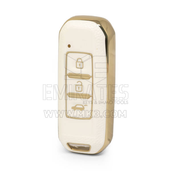 Nano – housse en cuir doré de haute qualité, pour clé télécommande Baojun, 3 boutons, couleur blanche, BJ-A13J