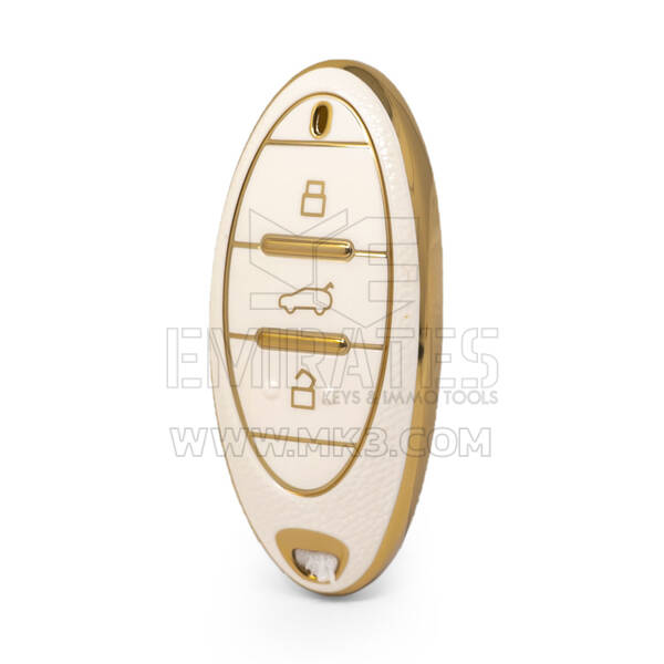 Nano – housse en cuir doré de haute qualité, pour clé télécommande Bestune, 3 boutons, couleur blanche, BT-A13J