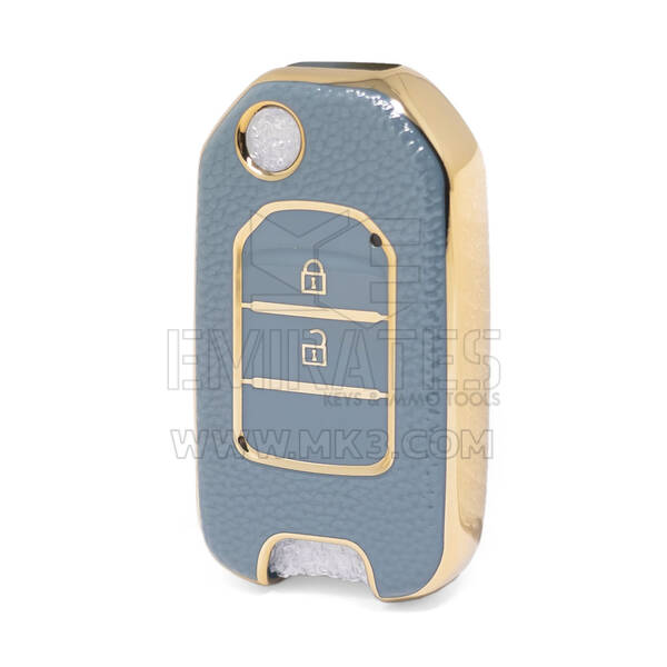 Нано-высококачественный золотой кожаный чехол для Honda с откидным дистанционным ключом 2 кнопки серого цвета HD-B13J2