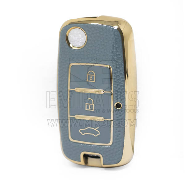 Nano – housse en cuir doré de haute qualité, pour clé télécommande Dongfeng, 3 boutons, couleur grise, DF-A13J