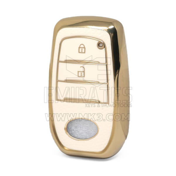 Nano Funda de cuero dorado de alta calidad para llave remota de Toyota, 2 botones, Color blanco, TYT-A13J2