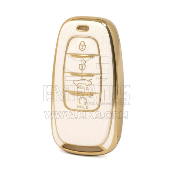 Nano – housse en cuir doré de haute qualité, pour clé télécommande Hongqi, 4 boutons, couleur blanche, HQ-B13J