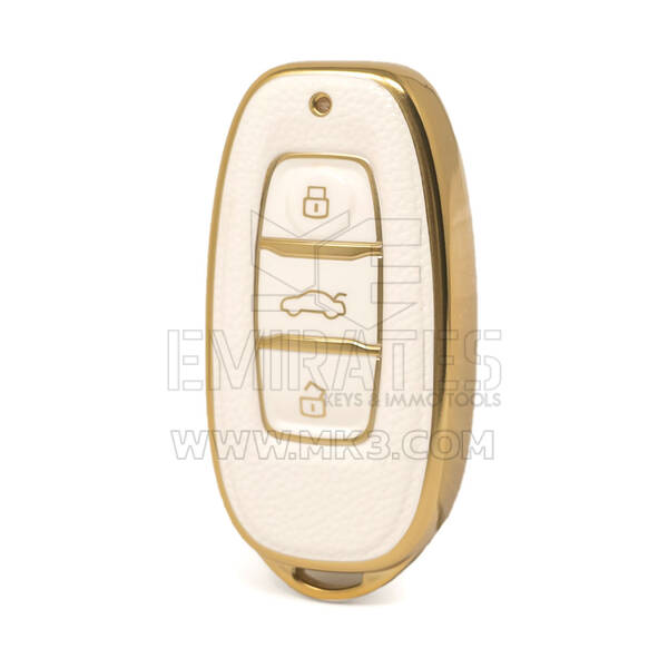 Nano – housse en cuir doré de haute qualité, pour clé télécommande Hongqi, 3 boutons, couleur blanche, HQ-C13J