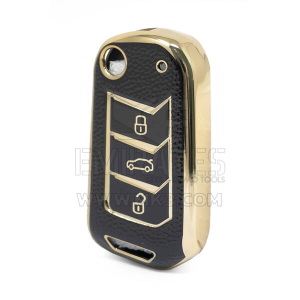 Cover in pelle dorata Nano di alta qualità per chiave remota Mahindra Flip 3 pulsanti colore nero MHD-A13J