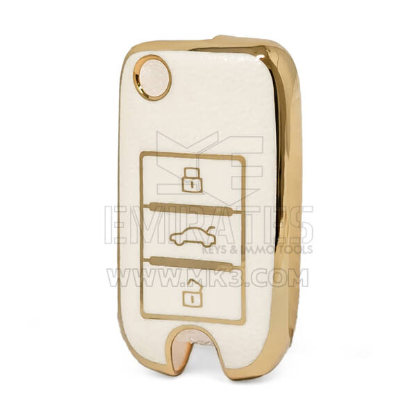 Cover in pelle dorata Nano di alta qualità per chiave remota Roewe Flip 3 pulsanti colore bianco RW-A13J