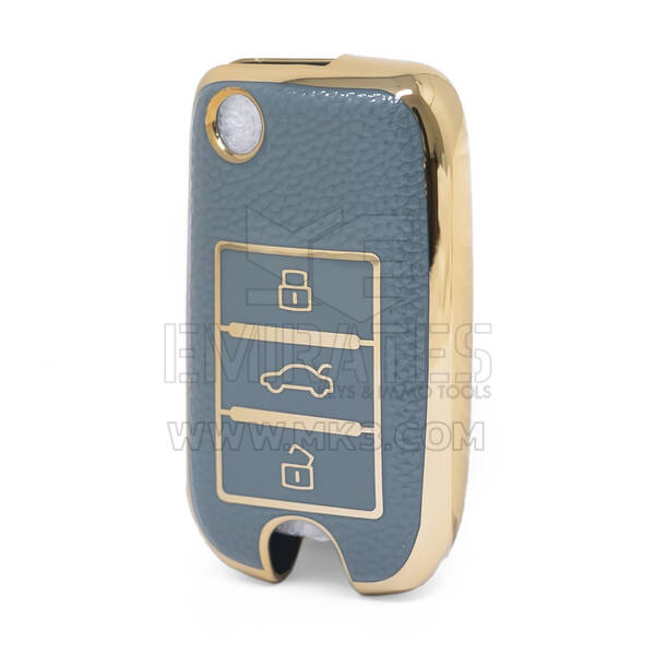 Cover in pelle dorata Nano di alta qualità per chiave remota Roewe Flip 3 pulsanti colore grigio RW-A13J