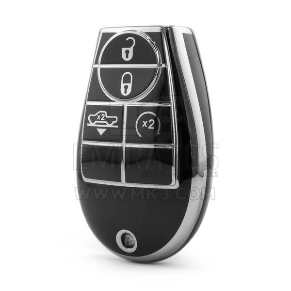 Cover di alta qualità nano per chiave telecomando Dodge a 4 pulsanti, colore nero, cornice argentata Dodge-A11Y4A