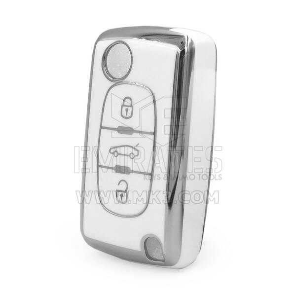 Nano High Quality Cover For Peugeot Remote Key 3 Button White Color Silver Frame PG-D11Y3