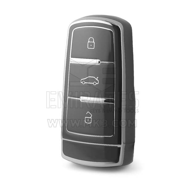 Coque Nano haute qualité pour clé télécommande Volkswagen 3 boutons, gris foncé, cadre argenté, VW-C11Y