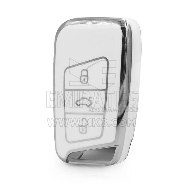 Нано Высококачественный Чехол Для Дистанционного Ключа Volkswagen 3 Кнопки Белый Цвет Серебряная Рамка VW-D11Y3