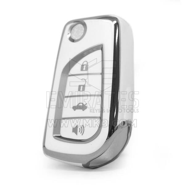 Nano High Quality Cover For Toyota Remote Key 4 Button White Color Silver Frame TYT-C11Y4