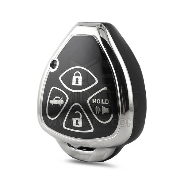 Cover di alta qualità Nano per chiave telecomando Toyota a 4 pulsanti, colore nero, cornice argentata TYT-K11Y4