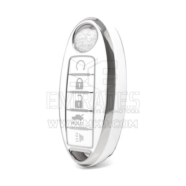 Nano High Quality Cover For Nissan Remote Key 5 Button White Color Silver Frame NS-A11Y5