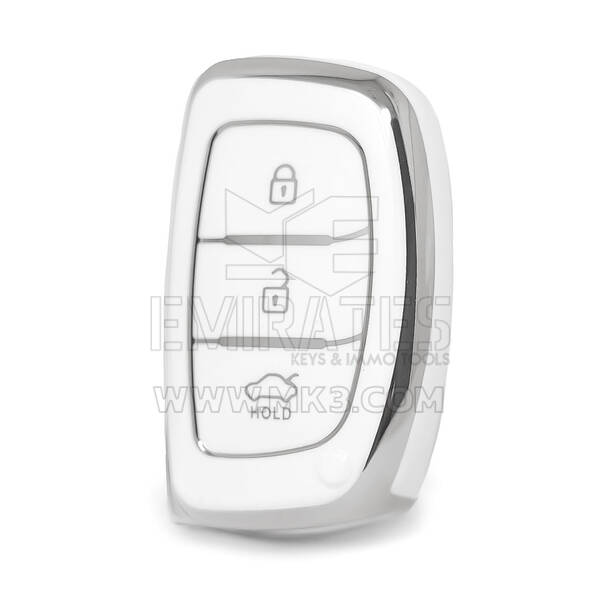 Funda nano de alta calidad para mando a distancia Hyundai de 3 botones, color blanco, marco plateado HY-A11Y3A