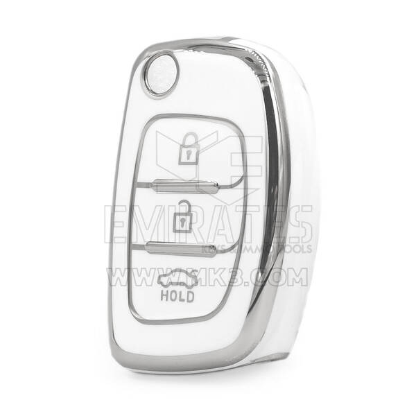 Coque Nano haute qualité pour clé télécommande Hyundai 3 boutons, couleur blanche, cadre argenté HY-B11Y3A