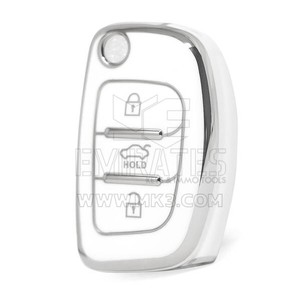 Coque Nano haute qualité pour clé télécommande Hyundai 3 boutons, couleur blanche, cadre argenté HY-B11Y3B