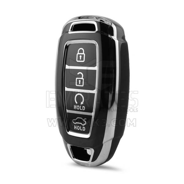 Funda nano de alta calidad para mando a distancia Hyundai de 4 botones, color negro, marco plateado HY-D11Y4B