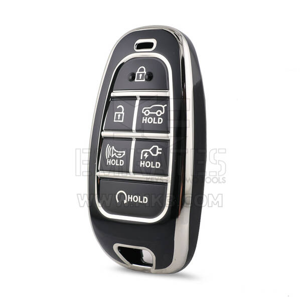 Nano High Quality Cover For Hyundai Remote Key 6 Button Black Color Silver Frame HY-H11Y6B