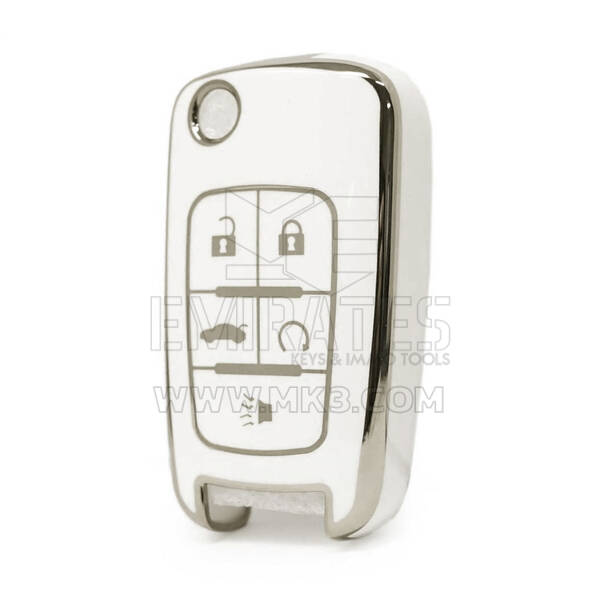 Nano High Quality Cover For Chevrolet Remote Key 5 Button White Color Silver Frame CRL-A11Y5