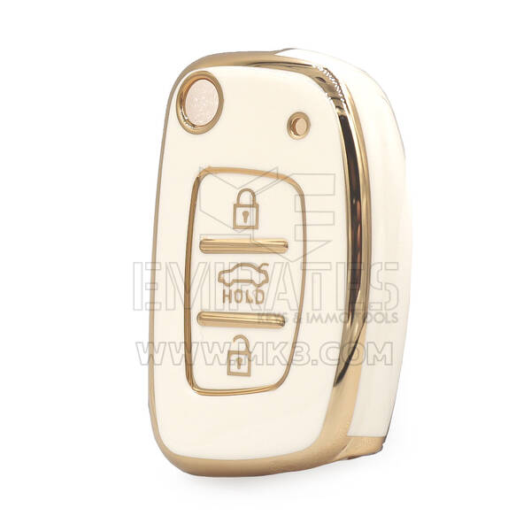 Cubierta Nano de alta calidad para Hyundai tipo B, llave remota abatible, 3 botones, Color blanco sedán