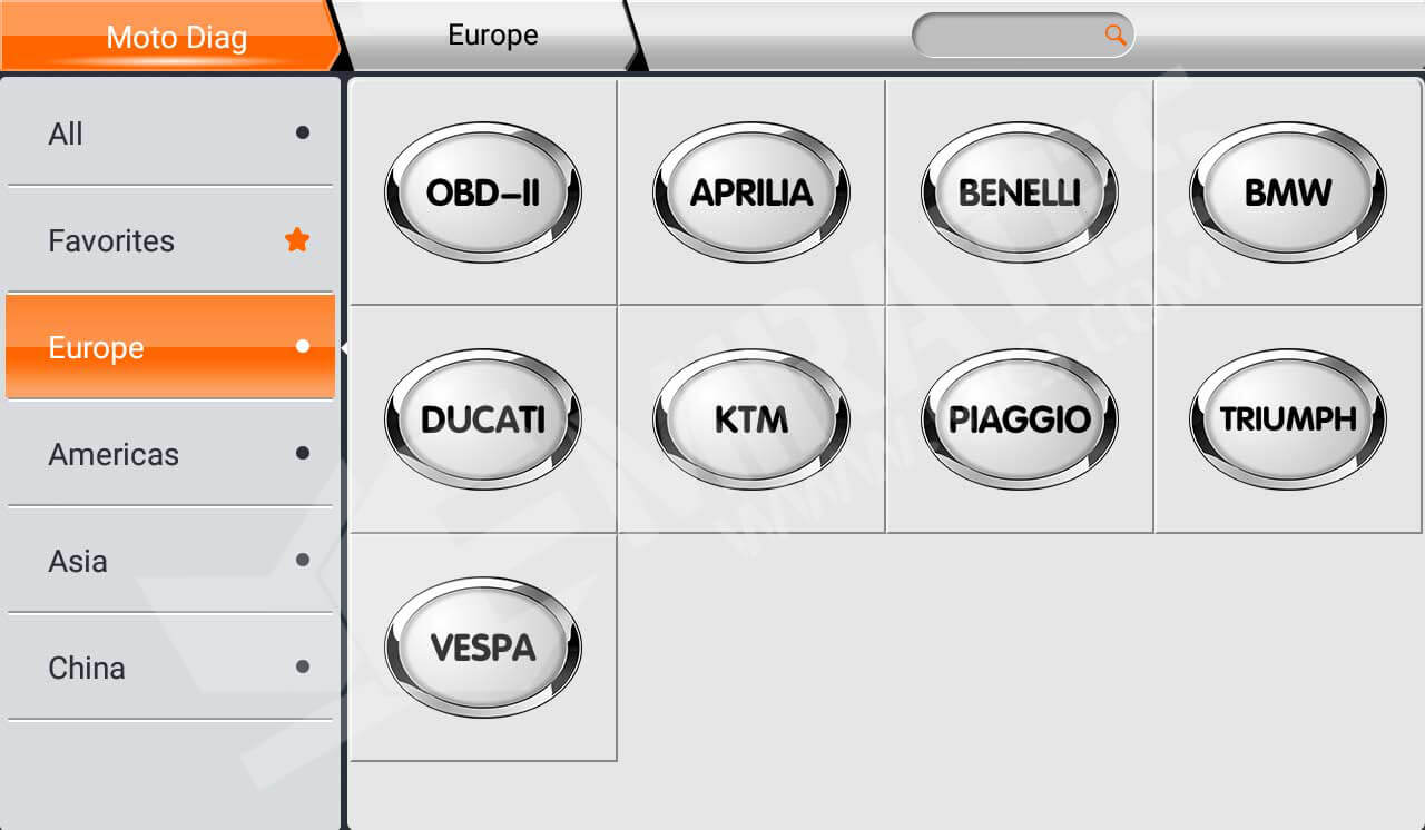 Page principale d'OBDStar MS80 Marque prise en charge en Europe