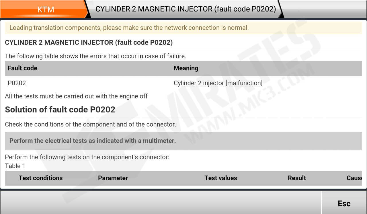 Guide des défauts du cylindre 2 OBDStar MS80 KTM