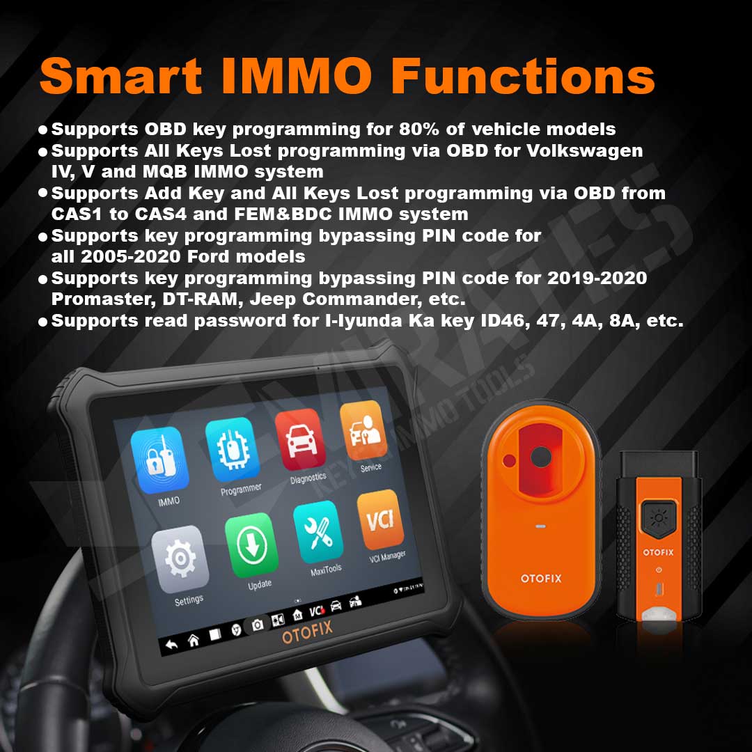 Programación de llaves perdidas a través de CAS1 a CAS4 y contraseña de lectura del sistema IMMO FEM y BDC Supports OBD key programming for 80% of vehicle models and All Keys Lost programming via OBD