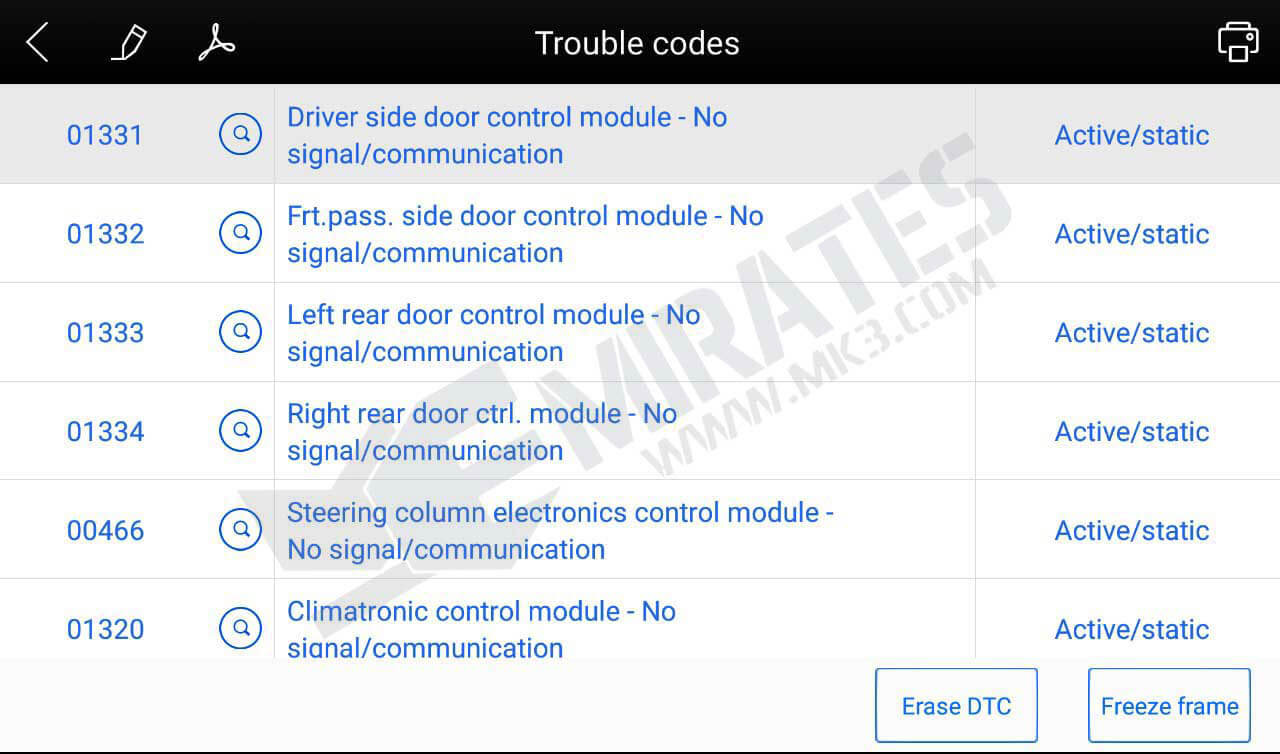Read Fault Codes to read the trouble codes stored in the ECU and their definition X100PAD Elite Read DTCs