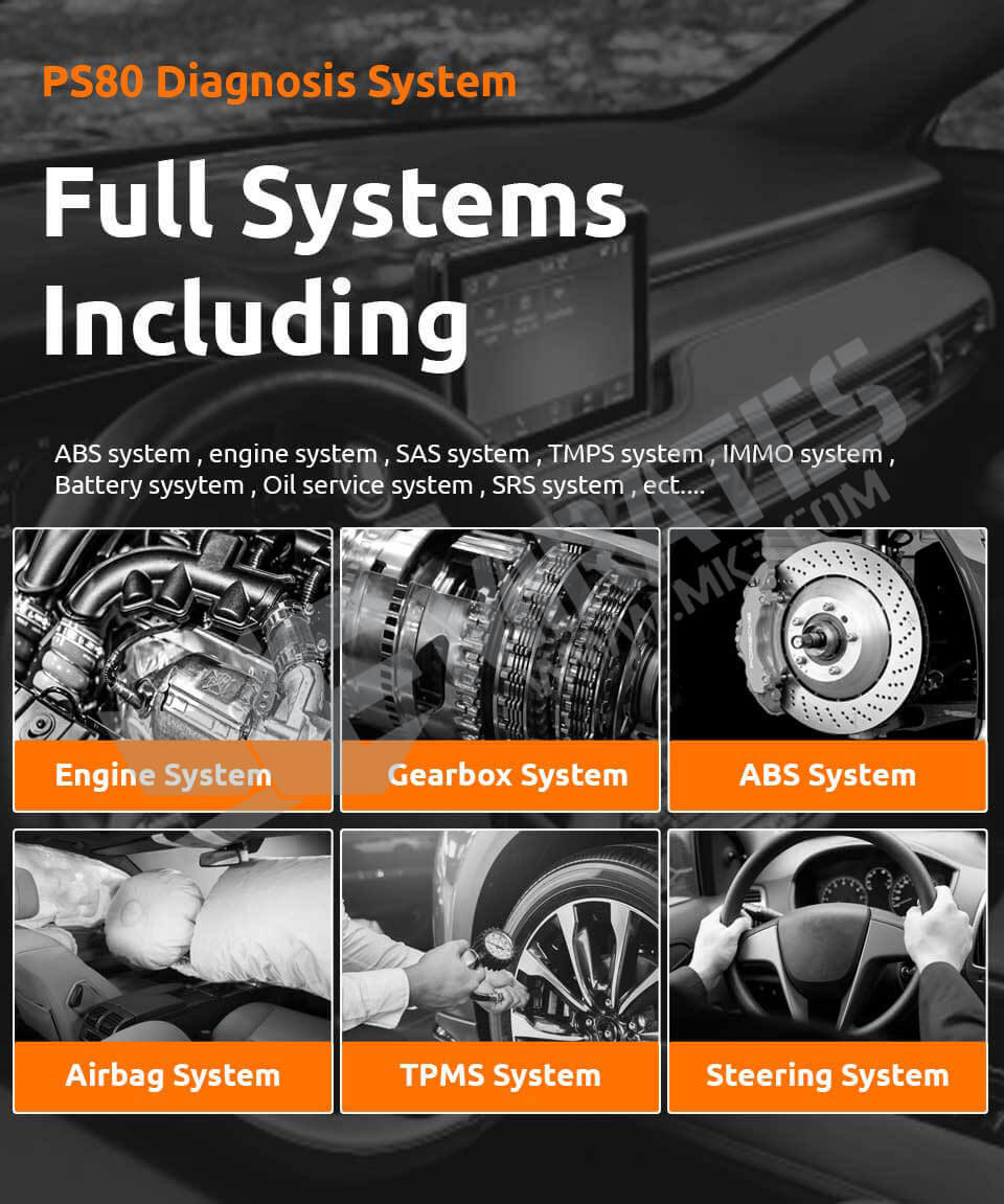 ABS , Engine System, SAS , TMPS , IMMO , Battery , Oil Service , SRS