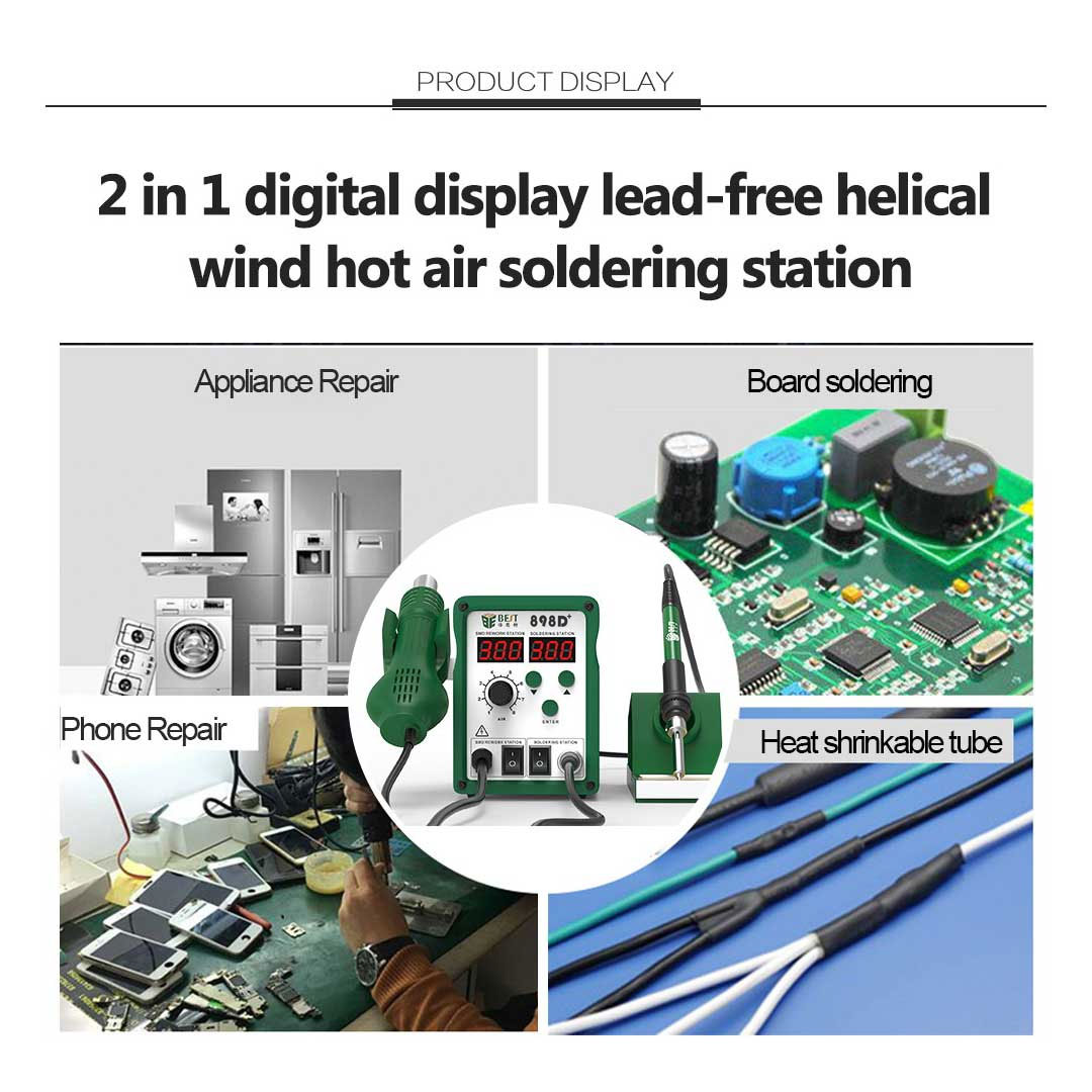 Estación de retrabajo SMD 2 en 1 BST-898D, pistola de aire caliente, estación de soldadura, soldador para IC SMD, estación de retrabajo de soldadura DE, 220 V | Emirates Keys