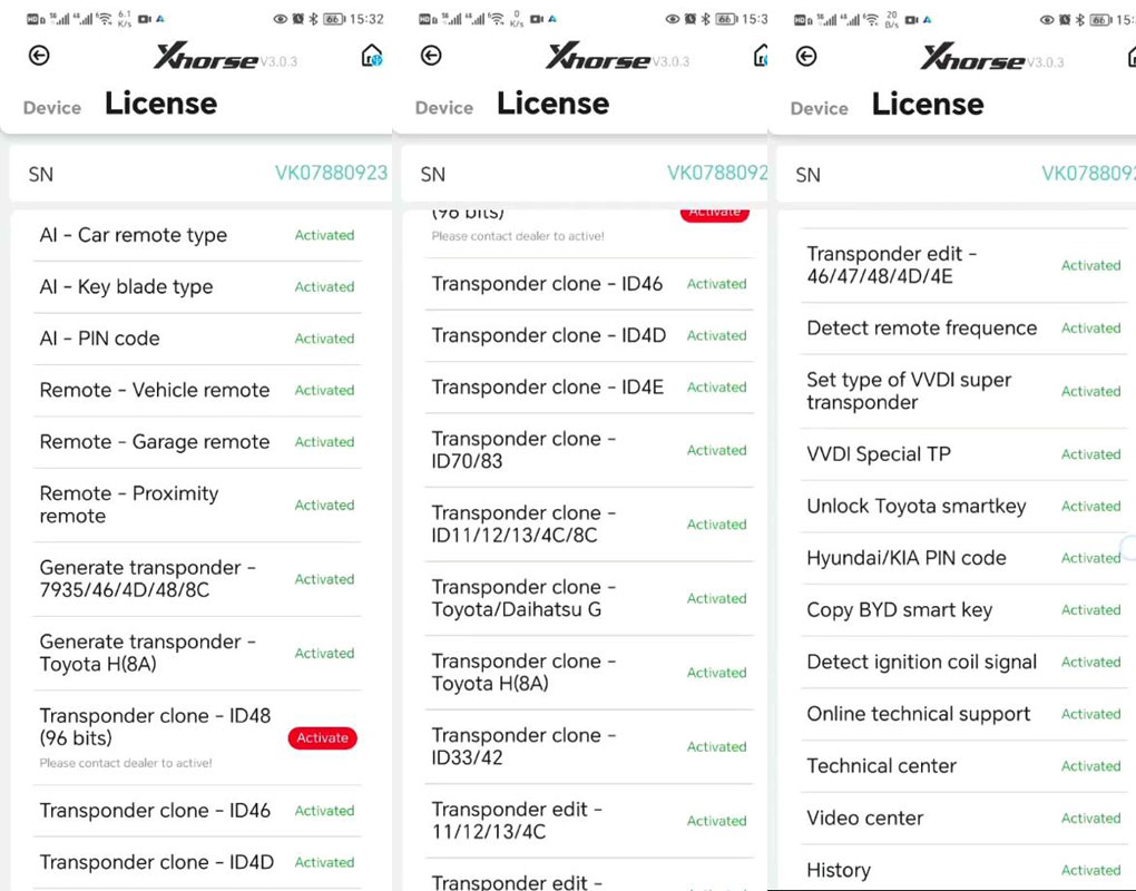 Lista de licenças Xhorse Key Tool Lite