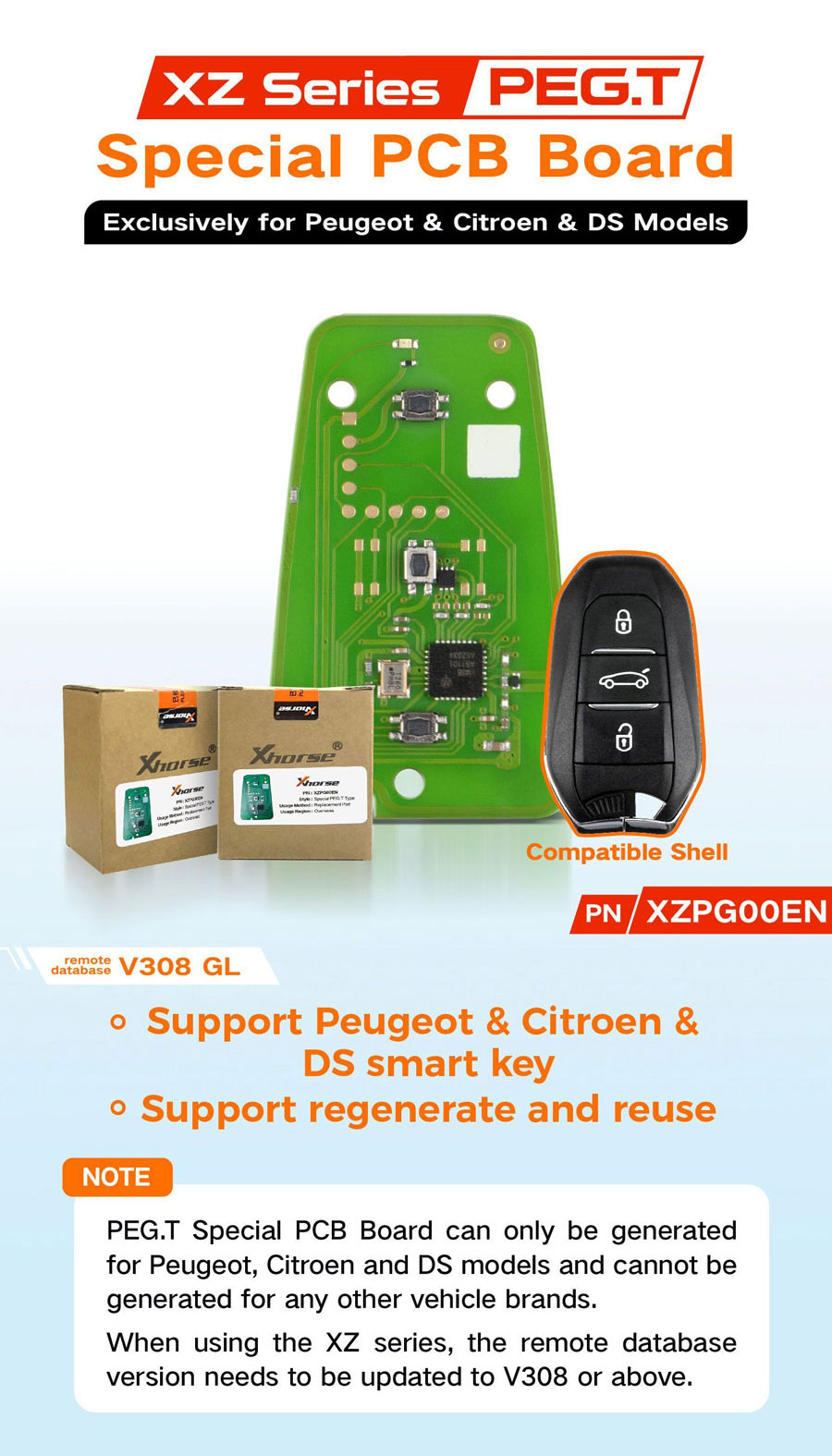 New Xhorse XZPG00EN Special PCB Remote Key 3 Buttons Exclusively for Peugeot Citroen DS Support regenerate and reuse | Emirates Keys