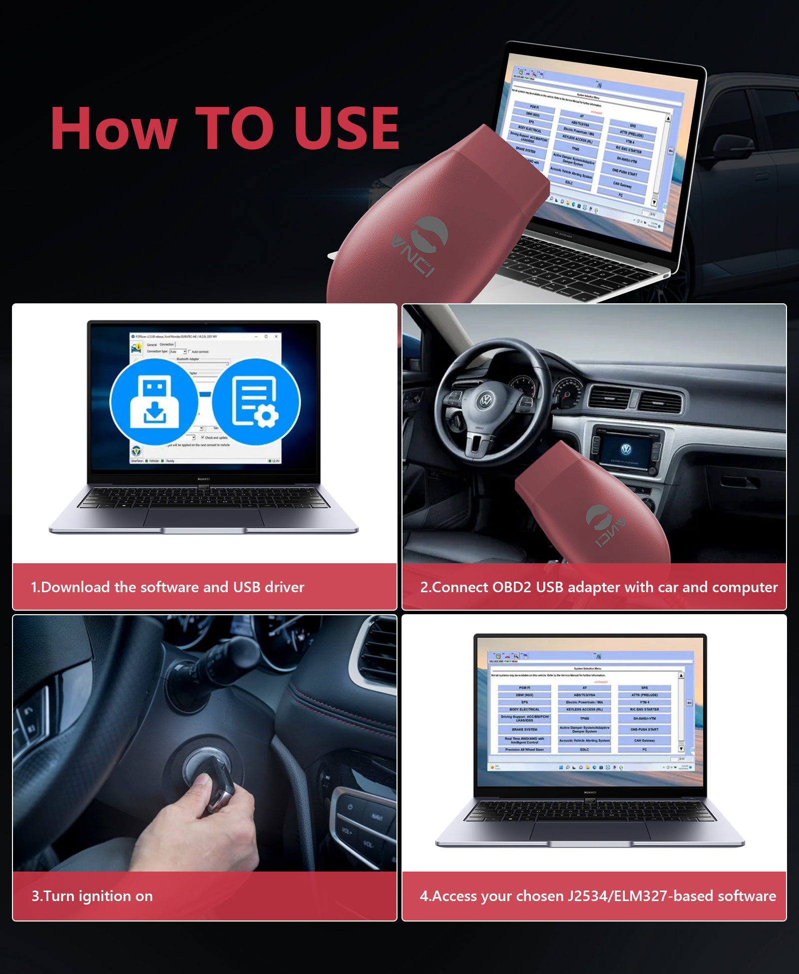 New VNCI J2534 Nano Diagnostic Tool Compatible With Most J2534 Software And ELM327 Software, Automatic Mode Switching | Emirates Keys