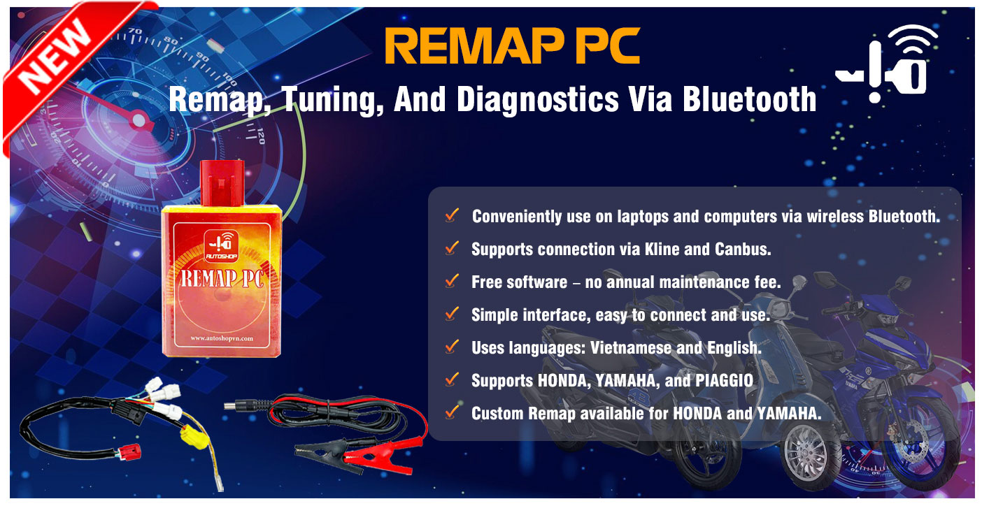 New AutoShop REMAPTOOL PC New Version Remap and Tuning Device via Bluetooth for motorcycles from HONDA, YAMAHA, and PIAGGIO/VESPA brands | Emirates Keys