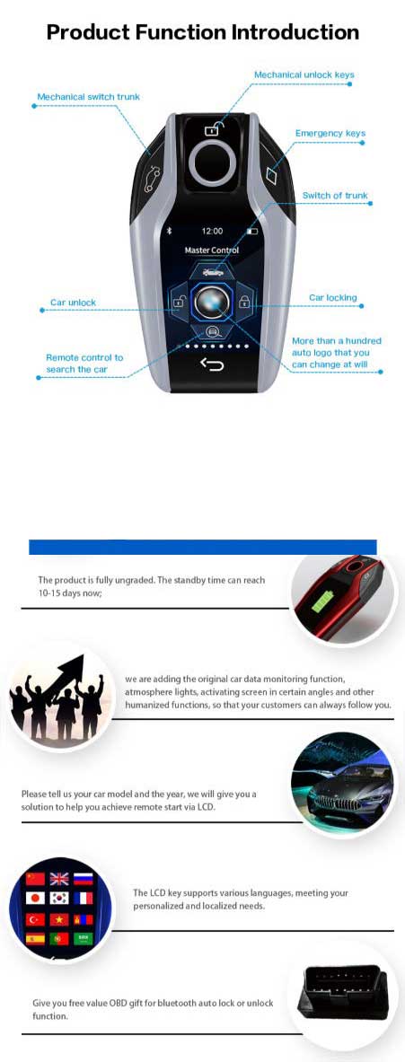 New Aftermarket LCD Universal Modified Smart Remote Key PKE Comfort Access System For All Keyless Car Silver Color | Emirates Keys