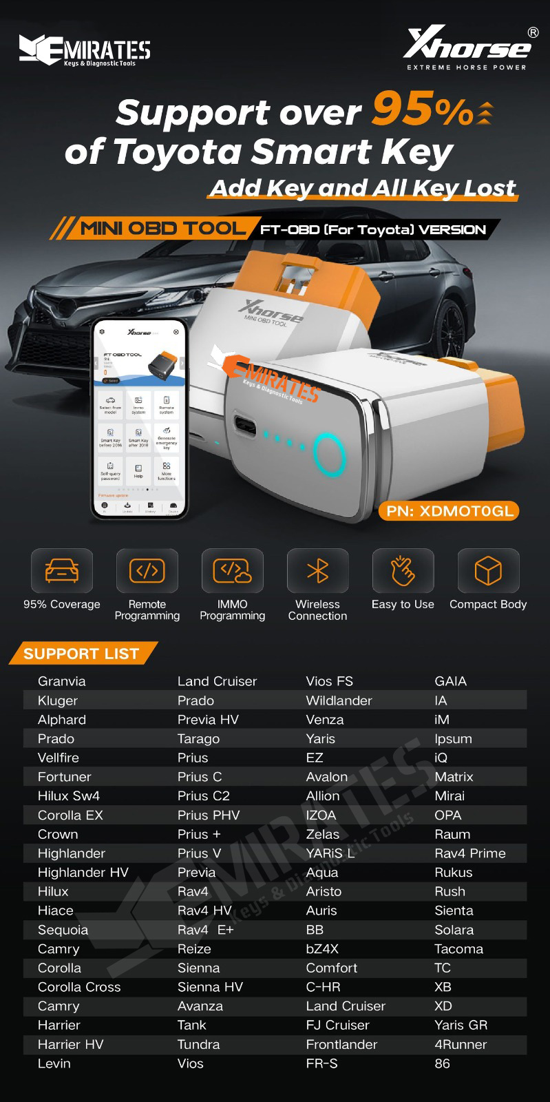 Newest 2023 Xhorse FT-OBD New Mini OBD Tool for Toyota Handy Key Programmer For 95% Toyota Up To 2023 | Emirates Keys